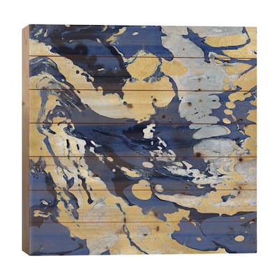 Marbleized In Gold And Blue II Print On Wood by Danielle Carson - Multi-Color