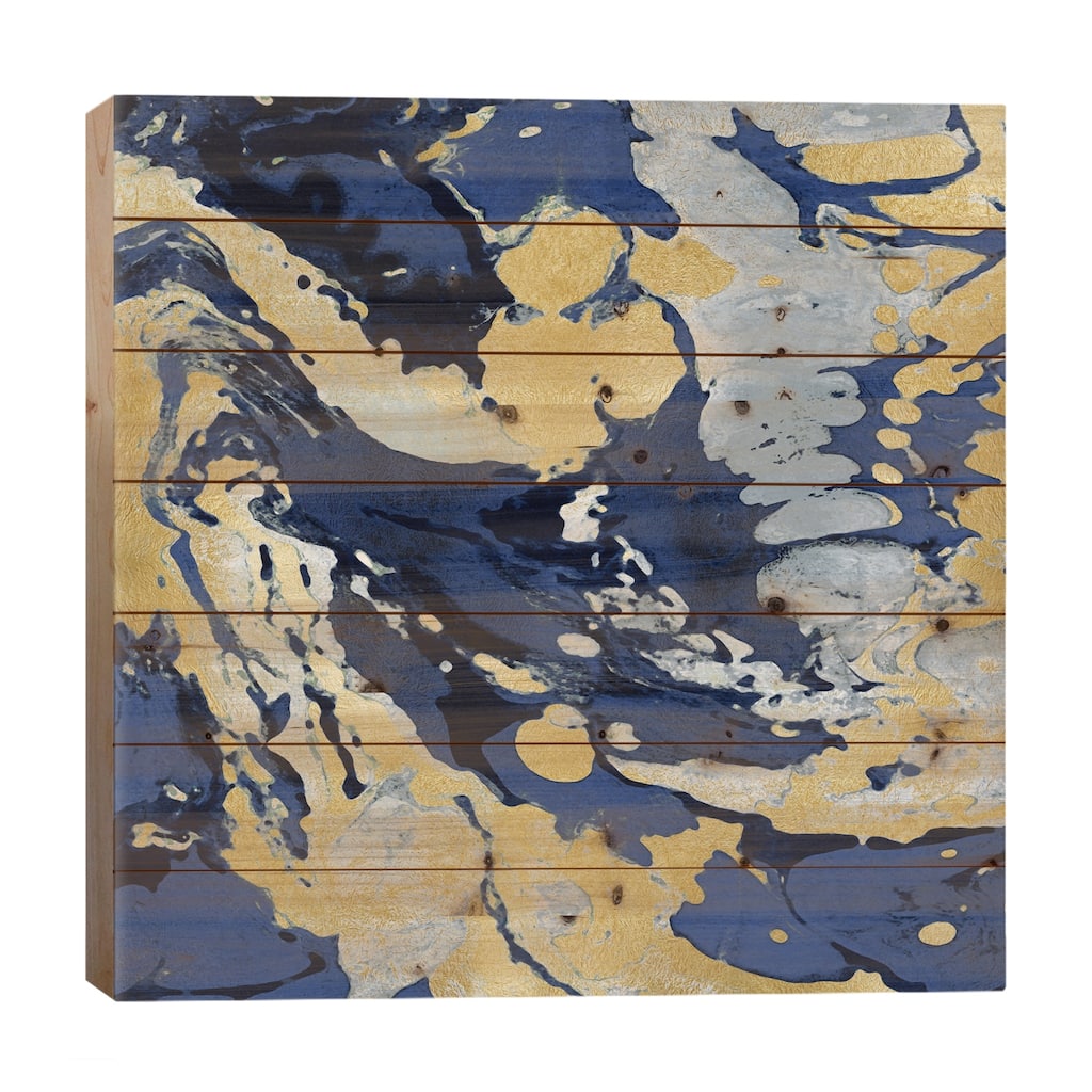 Marbleized In Gold And Blue II Print On Wood by Danielle Carson - Multi-Color