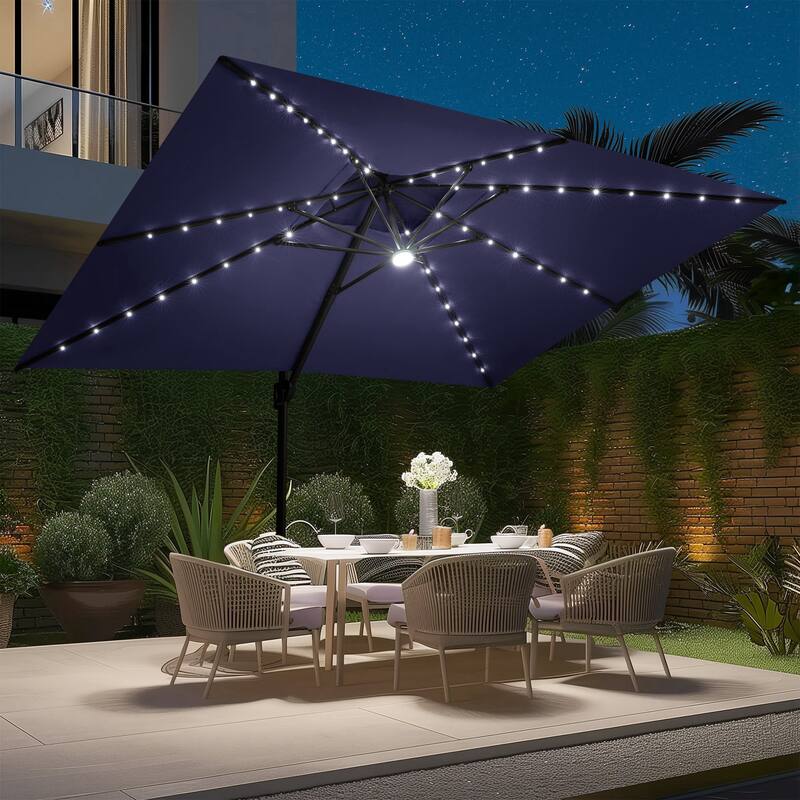 10 FT x 13 FT Outdoor LED Lighted Double Top Patio Cantilever Umbrella