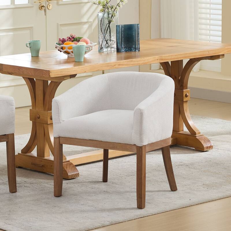 GDF Studio - Winslow Mid-Century Modern Barrel Dining Chair with Arms and Linen Upholstery