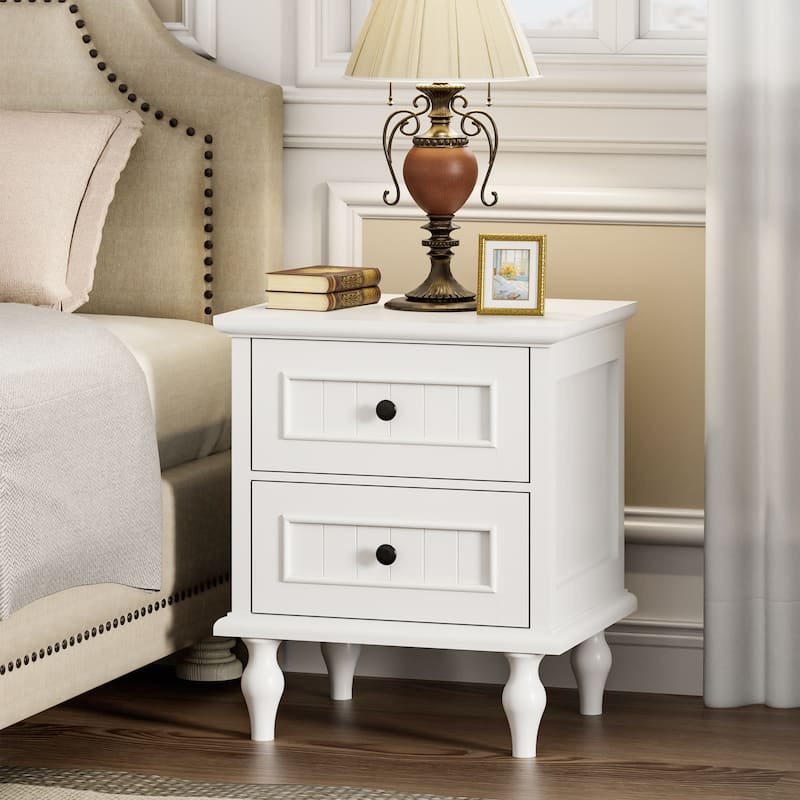 Retro Nightstand with 2 Drawers for Bedroom
