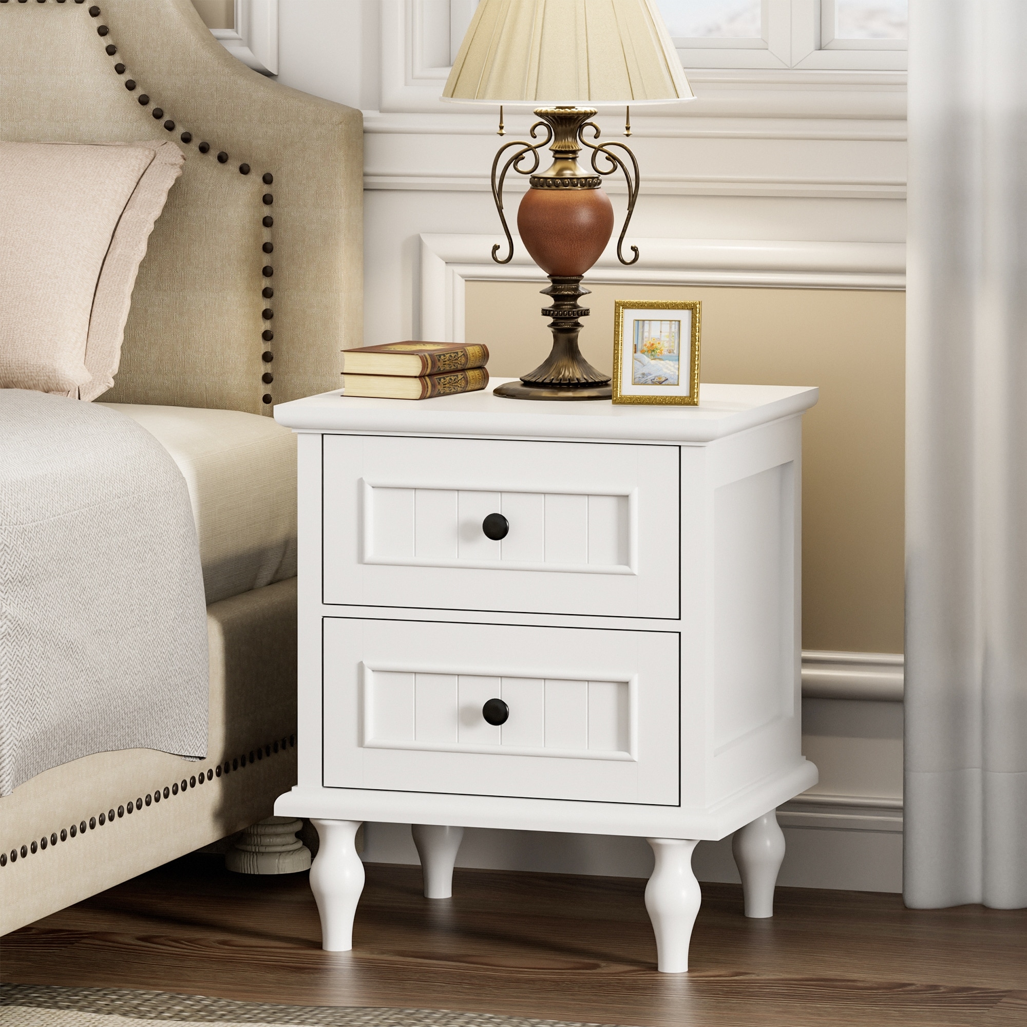 Retro Nightstand with 2 Drawers for Bedroom