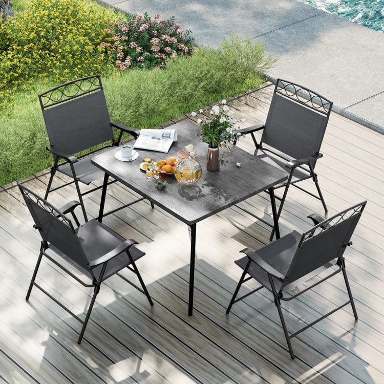 Folding Patio Folding Chairs Set of 4 with Metal Frame and Ergonomic Design - 25.5" x 24" x 36" (L x W x H)