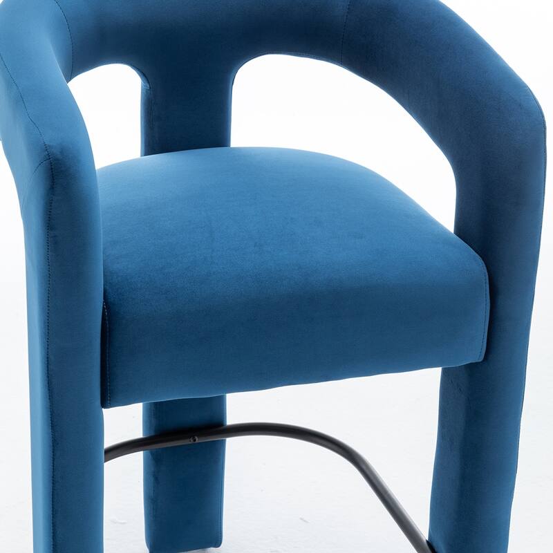 SEYNAR Modern Velvet 34.6''H Fixed Height Open-Back Bar Stool with Metal Footrest