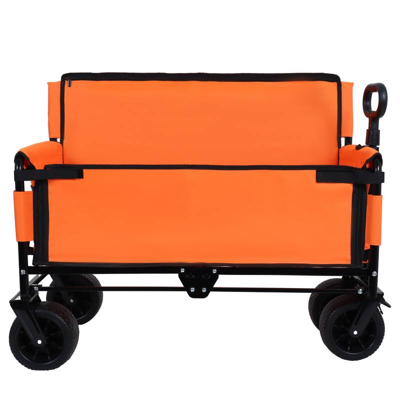 3-in-1 Convertible Folding Wagon with Bench Seat & Storage - 500lb Heavy-Duty, 180L All-Terrain Cart, Orange