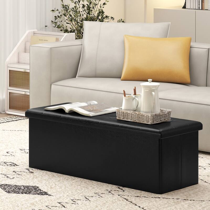 43 Inch PU Leather Storage Ottoman Bench with 38 Gallon Capacity Removable Divider and Foam Cushion for Living Room Entryway