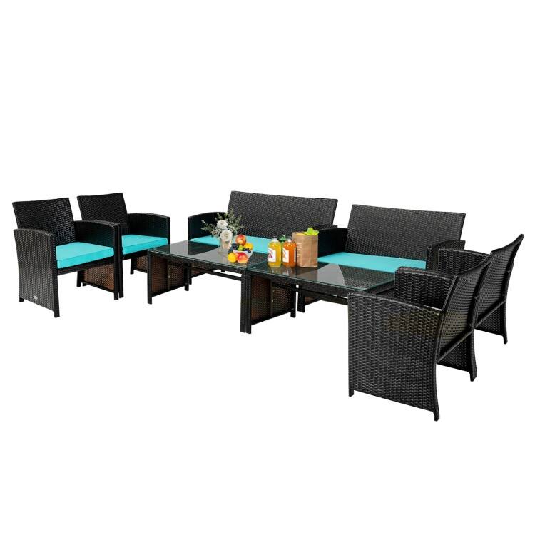4Pcs Patio Rattan Cushioned Furniture Set - 43.5" x 25" x 31" (L x W x H)