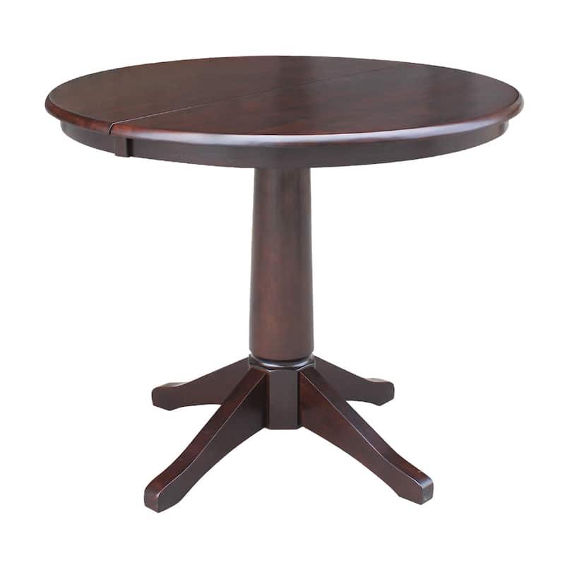 36" Round Top Dining Height Ped Table with 12" Leaf - Mocha
