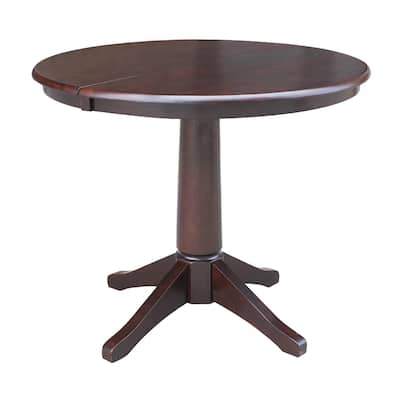 36" Round Top Dining Height Ped Table with 12" Leaf - Mocha