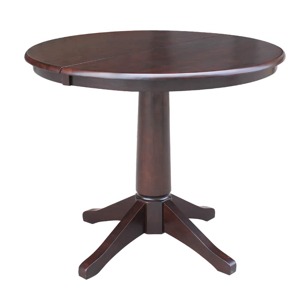 36" Round Top Dining Height Ped Table with 12" Leaf - Mocha