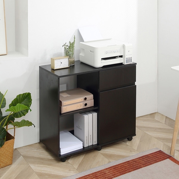 HOMCOM Filing Cabinet Printer Stand with Open Storage Shelves for