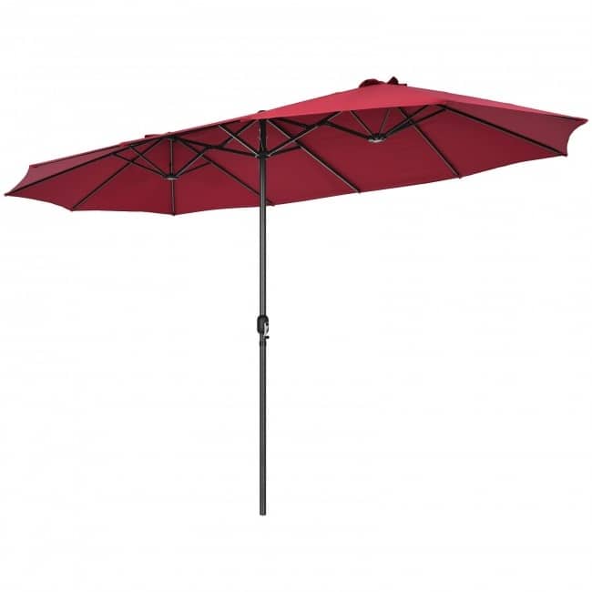 15 Feet Patio Double-Sided Umbrella with Hand-Crank System - 15.4' x 9.2' x 8.0' (LxWxH)
