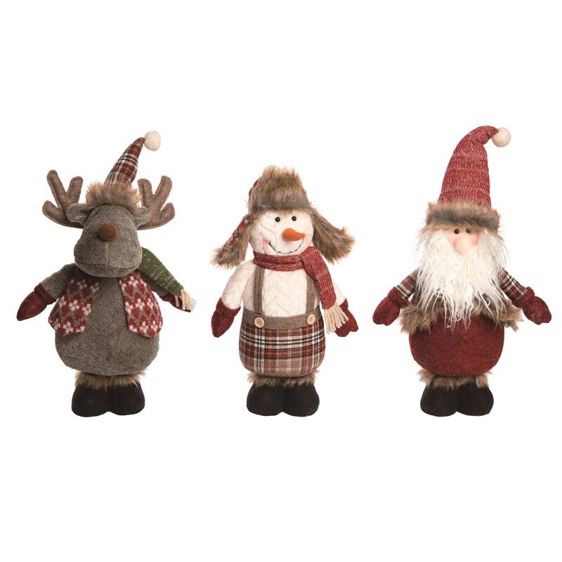 Transpac Christmas Plush Rustic Standing Christmas Pal Set of 3 Christmas Home Decorations