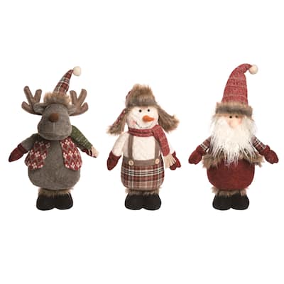 Transpac Christmas Plush Rustic Standing Christmas Pal Set of 3 Christmas Home Decorations