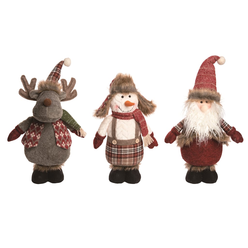 Transpac Christmas Plush Rustic Standing Christmas Pal Set of 3 Christmas Home Decorations
