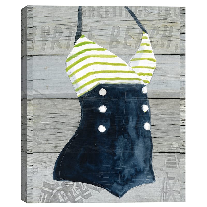 Vintage Swimwear I on Wood Canvas Art Print