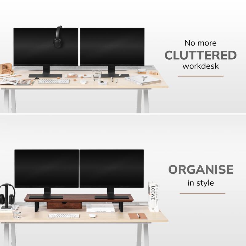 Jani Wood Monitor Stand Riser Desk - Ergonomic Design Stand, Desktop Organizer Table for Home, Office Workspace, Gaming Desk