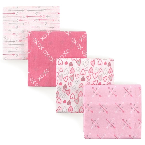 slide 1 of 1, Luvable Friends Baby Girl Cotton Flannel Receiving Blankets, Love 4-Pack, One Size - Love 4-Pack - One Size Love 4-Pack - One Size