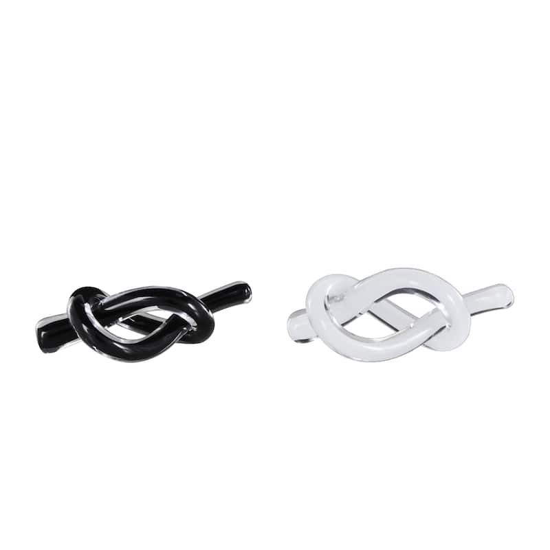Glass Knot Abstract Twisted Loop Decorative Sculpture - Set of 2 Blue or Black - Roche River Decor - Black - 8"W, 3"H