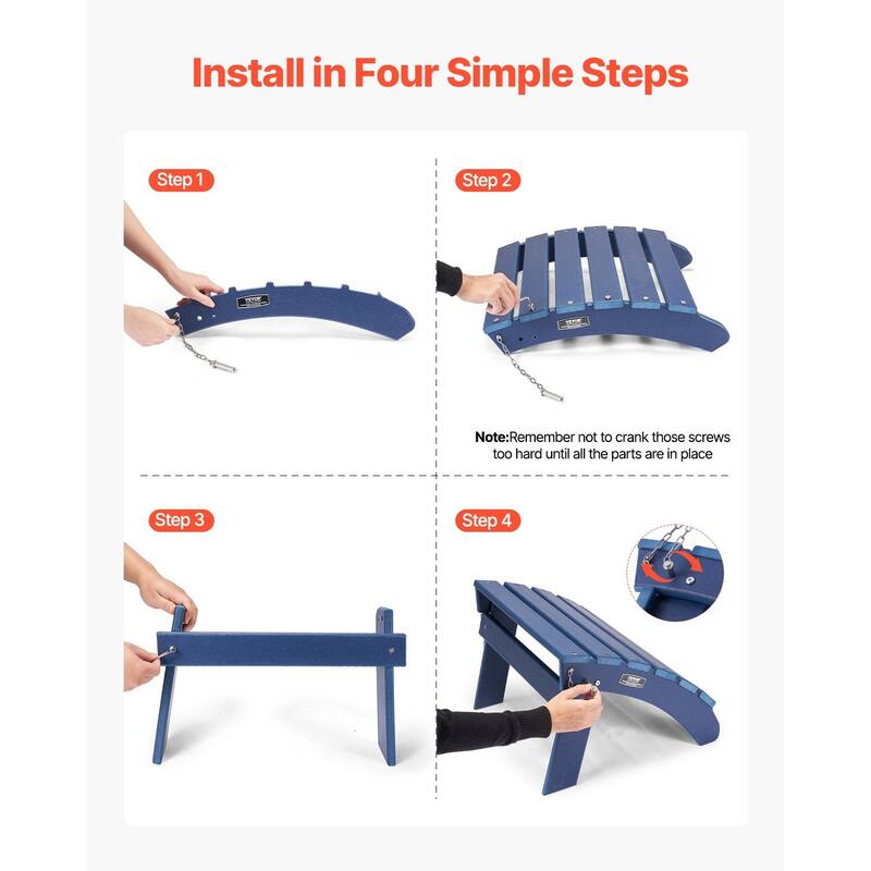Blue Set of 2 HDPE Foldable Adirondack Ottoman Footrest with Slatted Design Ideal for Outdoor Use - 18.7"L x 18.9"W x 13.8"H