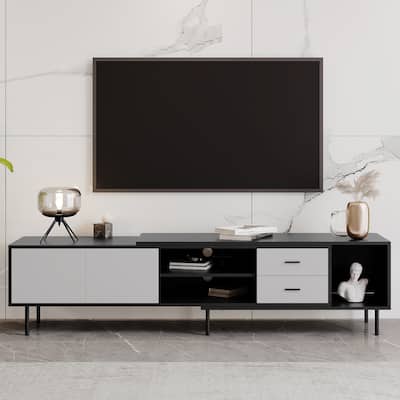 Modern TV Stand for 80'' TV with 2 Doors, Media Console Table, Entertainment Center with Large Storage Cabinet for Living Room