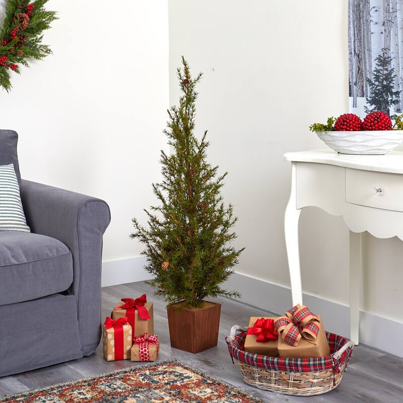 4' Alpine "Natural Look" Christmas Tree with Pine Cones - Green