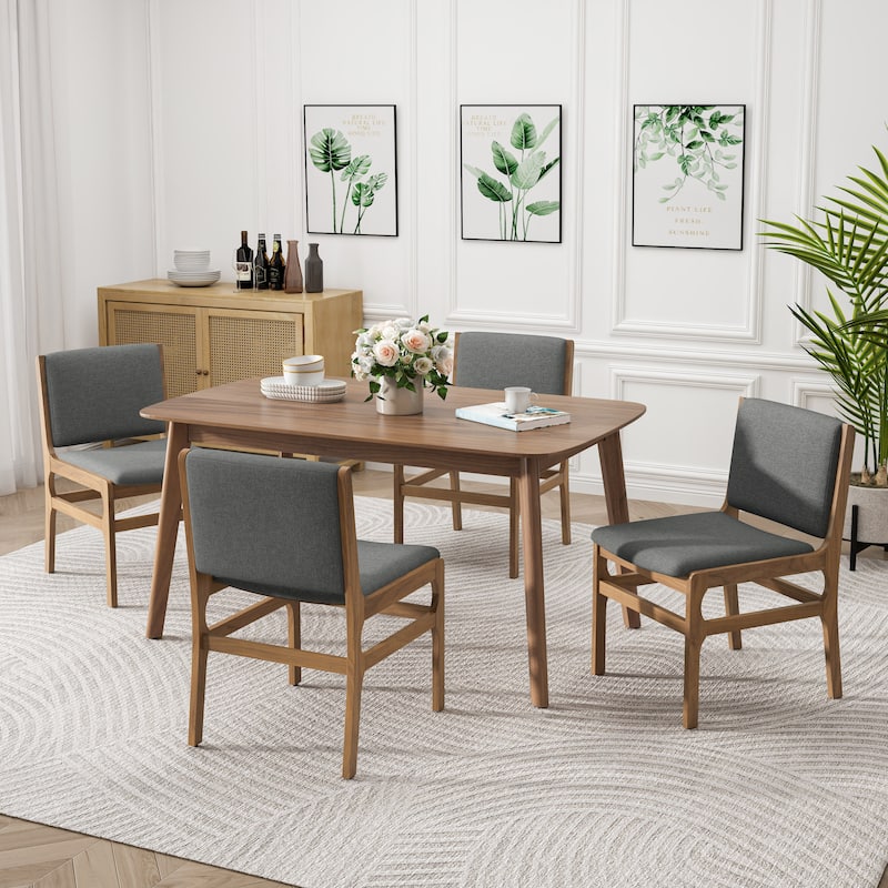 Nyala Upholstered Rubberwood 5 Piece Dining Set by Christopher Knight Home - Dark Gray+Walnut