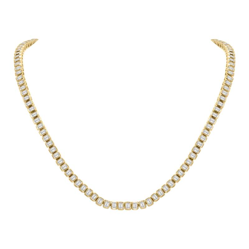 Marquee 10 Carat TW Emerald Cut Lab Grown Diamond Bezel Set Necklace in 14K Yellow Gold
