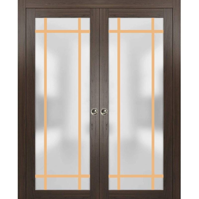 French Double Pocket Doors 36x80 Planum 2113 Chocolate Ash Kit Trims Rail - Grey - 60" x 96" ( 2* 30x96)