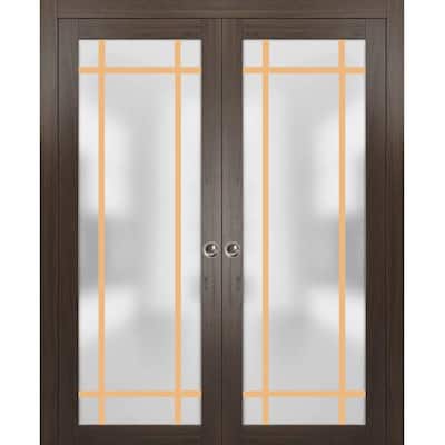 French Double Pocket Doors 36x80 Planum 2113 Chocolate Ash Kit Trims Rail