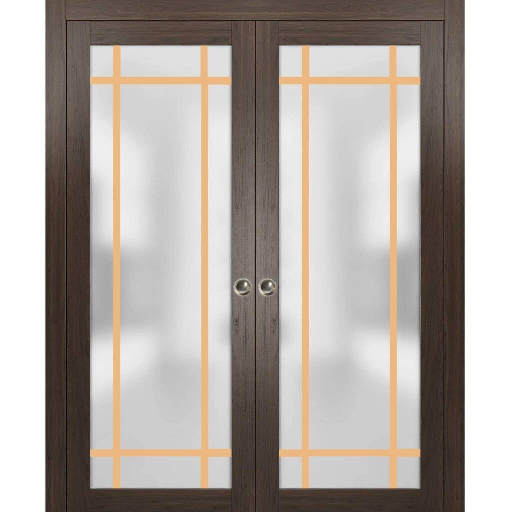 French Double Pocket Doors 36x80 Planum 2113 Chocolate Ash Kit Trims Rail