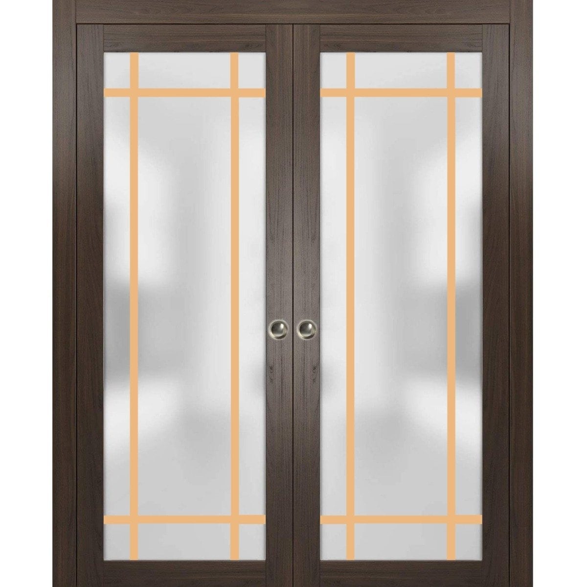 SartoDoors Planum 2113 | Interior French Doors Double French Door | Solid Wood | Hardware Set | 36x80, Chocolate Ash