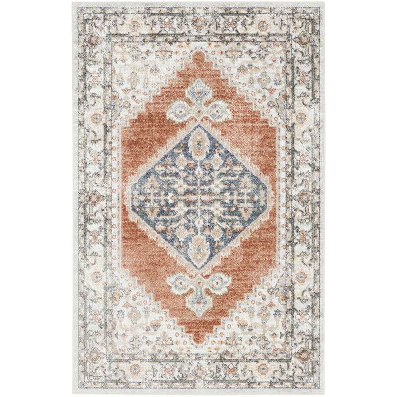 Nourison Abby Machine Washable Indoor only Persian Distressed Area Rug - 3' 3" x 5' - Grey/Multicolor - Rectangle