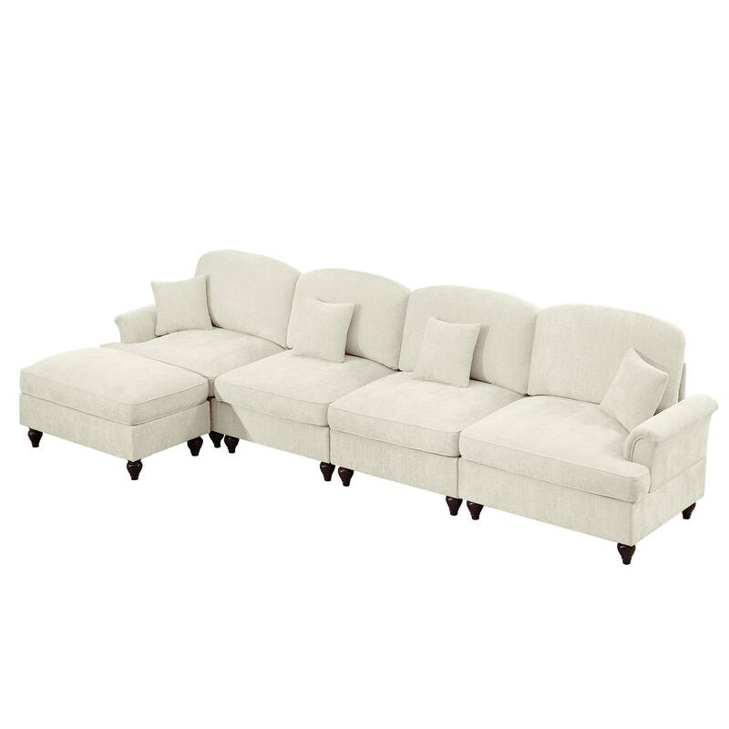 GDFStudio - Classic L-Shaped Chenille 4-Seater 137.8" Sectional Sofa with Ottoman
