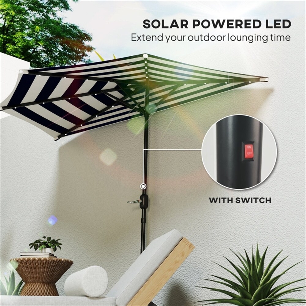 half patio umbrella with solar lights WESTLAKE 9 Ft LED Umbrella, Beige complemented by three air vents that enhance stability by reducing wind pressure 9 FT Solar Half Patio