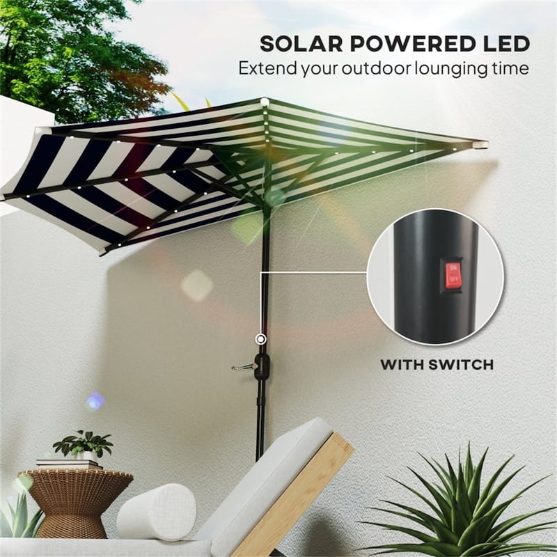 8.5’ Half Patio Umbrella with Solar Panel Lights and UPF 30+ Protection Hand Crank Air Vented Top - 8.5' L x 4.5' W x 7.6' H