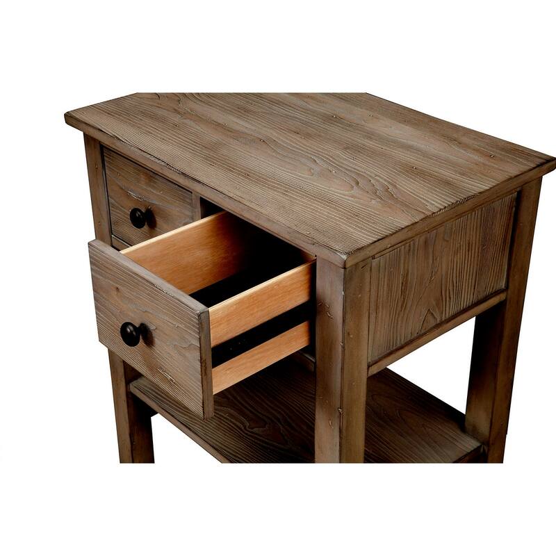 Origins by Alpine Classic Wood 2 Drawer Nightstand in Natural Gray