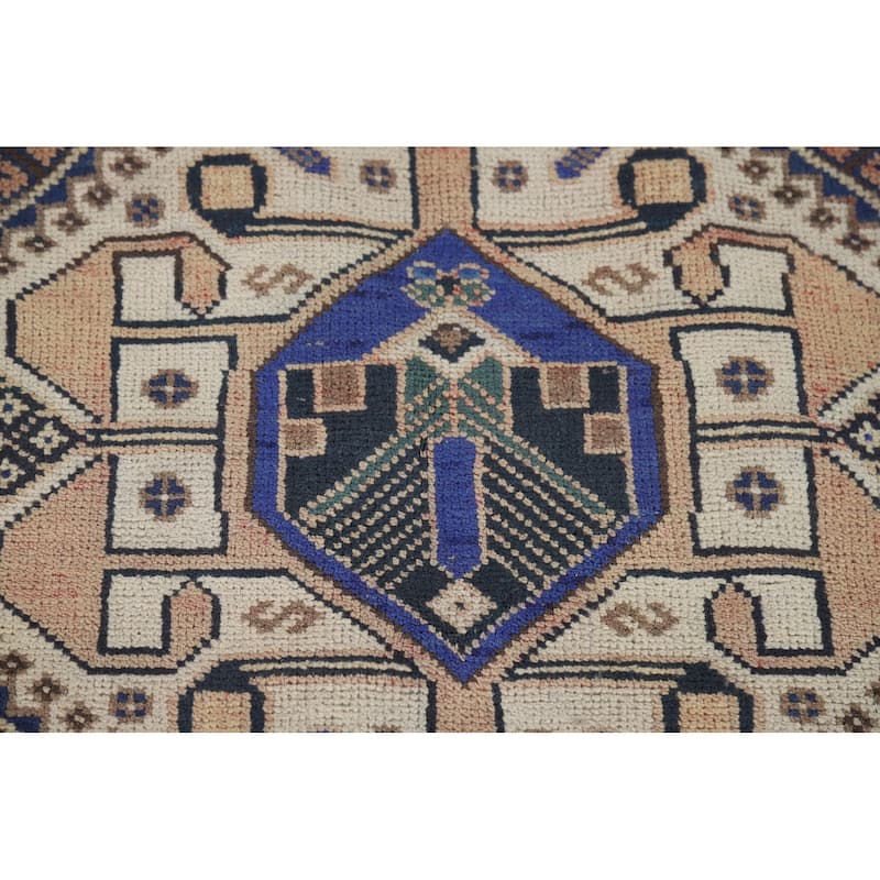 Geometric Bakhtiari Vintage Persian Area Rug Hand-Knotted Wool Carpet - 5'0" x 10'0"