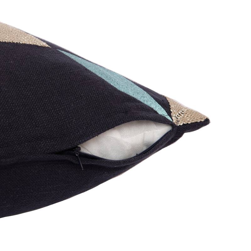 Embroidered Geometric Abstract Square Throw Pillow - 20" - Denim Blue and Beige