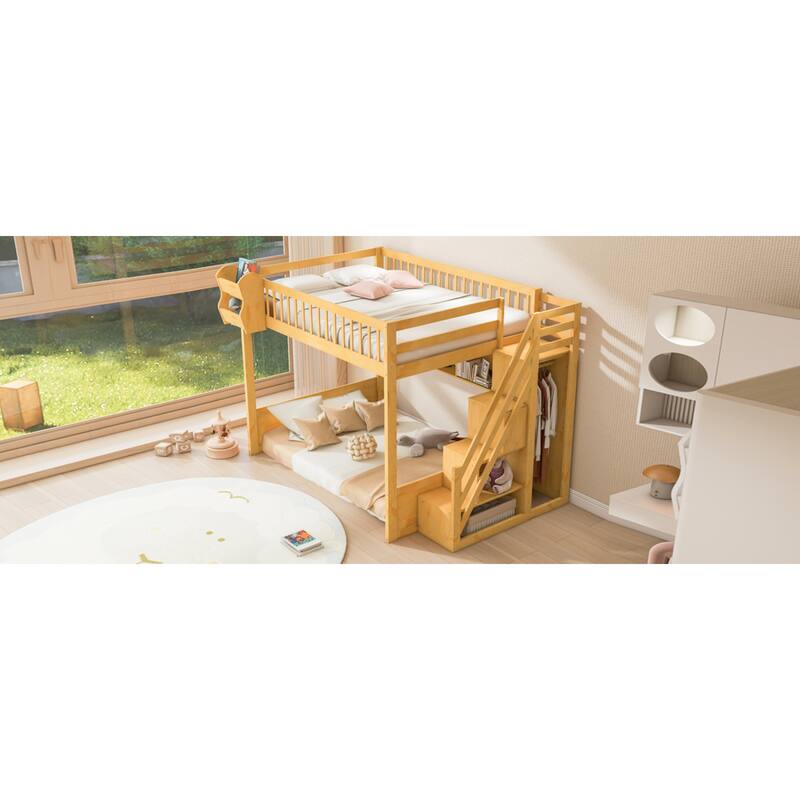 Roomfitters Queen Size Loft Bed with Wardrobe, Storage Staircase and Shelves