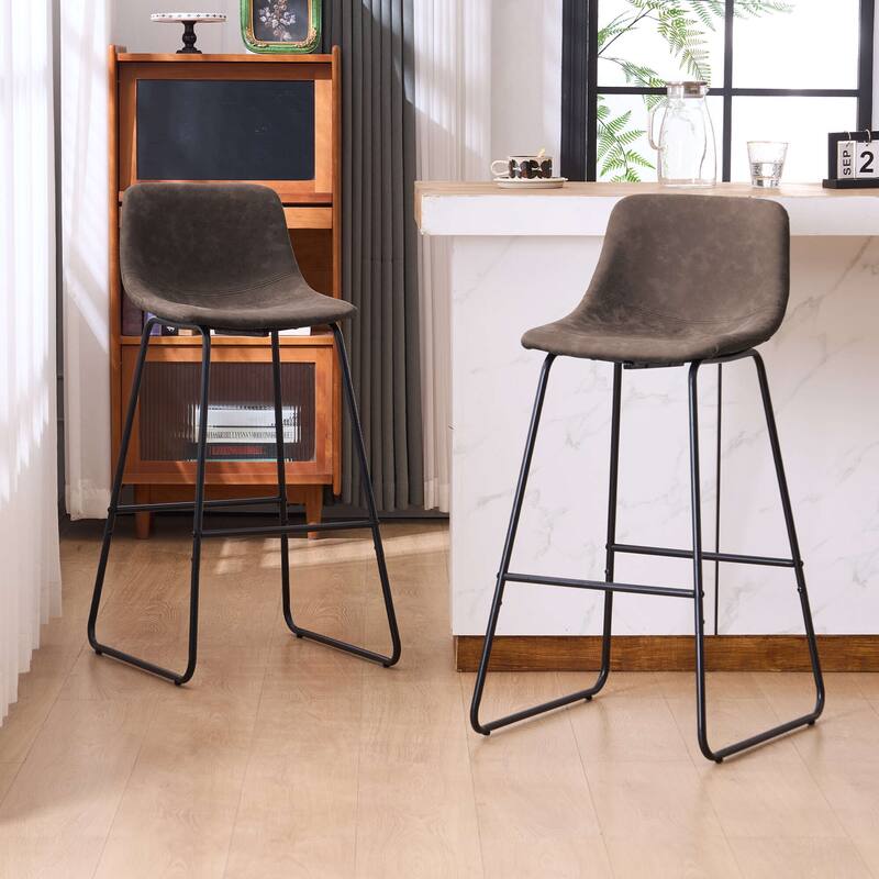 FERPIT Faux Shearling Counter Height Bar Stools Set of 2, Upholstered Bar Stools with Footrest