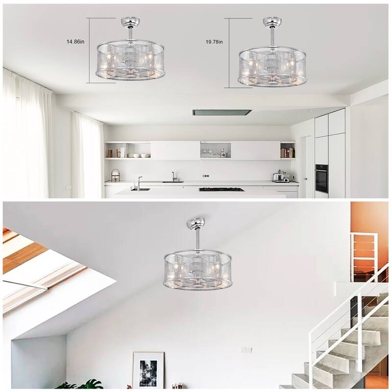 20.4'' 3 ABS Fan Blades Dual Shade Modern Ceiling Fan with Remote Control, Noiseless Reversible AC Motor,Chrome