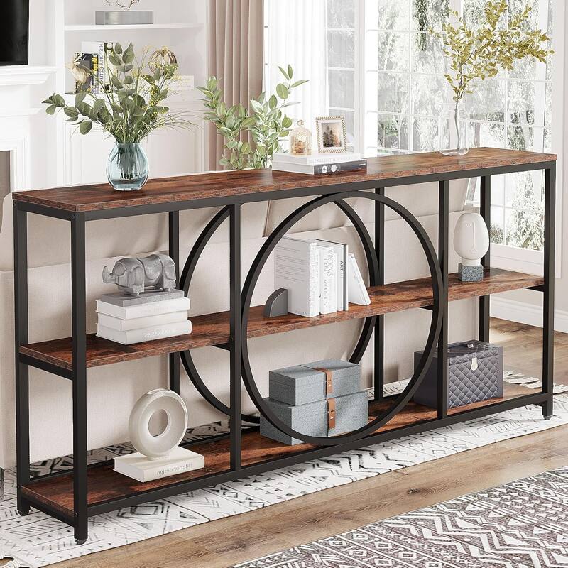 70.9" Extra Long Console Table Sofa Table Behind Couch with Wood Storage Shelves Metal Frame for Entryway/Living Room/Hallway