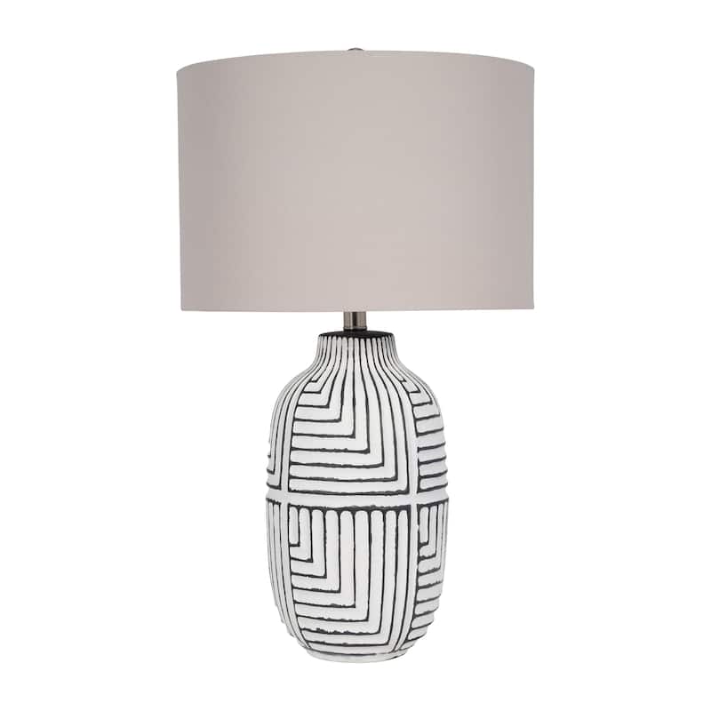Sagebrook Home Modern Textured 26" White Ceramic Tribal Table Lamp With Linen Shade - 15" x 15" x 26"
