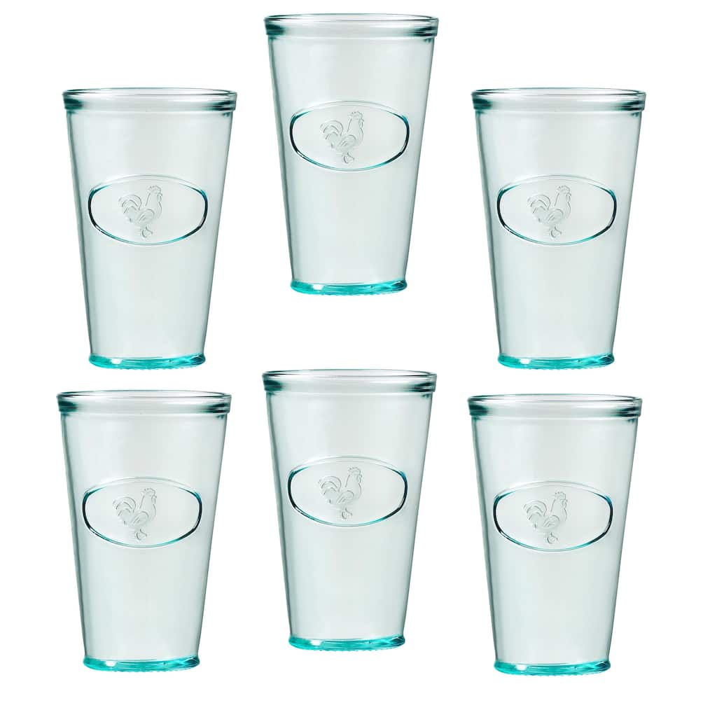 Amici Home Set of 6 Relief Drinking Recycled Rooster Italian Glasses - 16 oz.