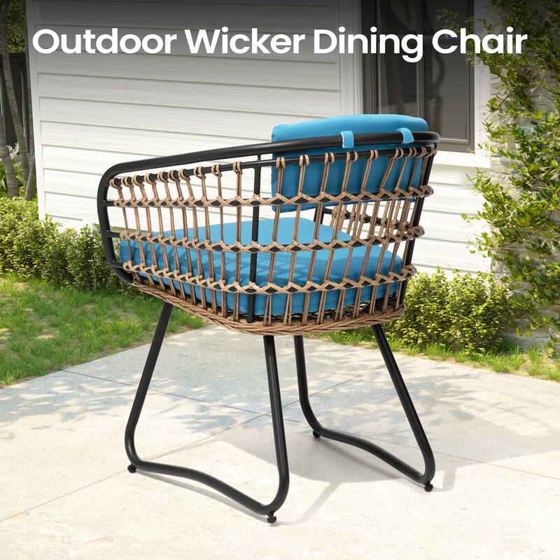 Outdoor 9PC- Patio Rectangular Aluminum Dining Table Sets with Umbrella Hole with Rattan Chair