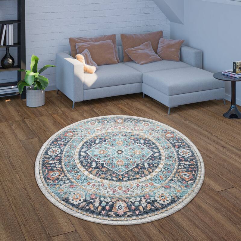 In & Outdoor Area Rug Oriental Pattern In Blue Gray