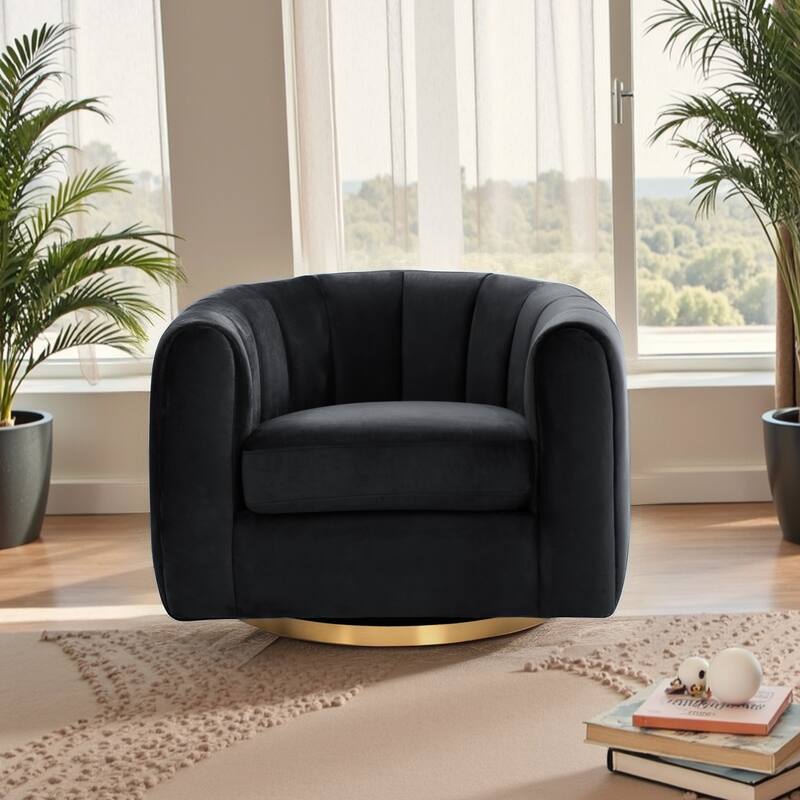 Cardiff Mid Century Modern Comfy Swivel Accent Chair - Black