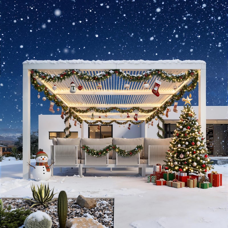 PURPLE LEAF Louvered Pergola Modern White Pergola with Adjustable Roof for Deck Backyard Garden