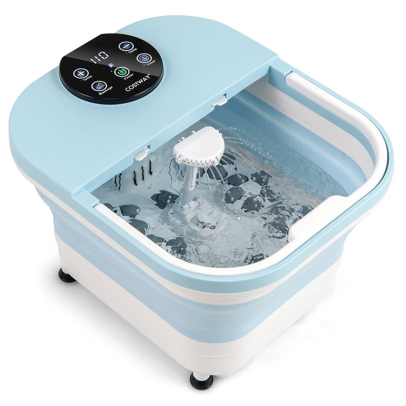Compact Foot Spa with Motorized Shiatsu Massager Adjustable Temperature and Water Shower Function - 16" x 13.5" x 11"